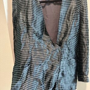 Giorgio Armani Striped Silk Button Blouse Wrap Vintage Black and Gray Size 46
